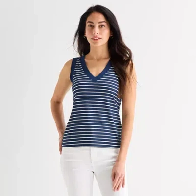 St. John's Bay Womens Tall V Neck Sleeveless Blouse In Blue