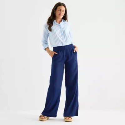 St. John's Bay Womens Tall Wide Leg Mid Rise Pull-on Pant In White
