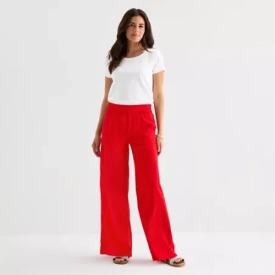 St. John's Bay Womens Tall Wide Leg Mid Rise Pull-on Pant In Red
