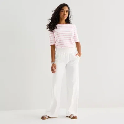 St. John's Bay Womens Tall Wide Leg Mid Rise Pull-on Pant In Pink