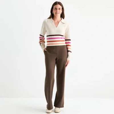 St. John's Bay Womens Tall Wide Leg Pull-on Pant In Brown