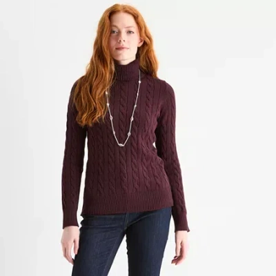 St. John's Bay Womens Turtleneck Long Sleeve Cable Knit Pullover Sweater In Red