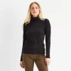 St. John's Bay Womens Turtleneck Long Sleeve T-shirt In Black