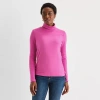 St. John's Bay Womens Turtleneck Long Sleeve T-shirt In Pink