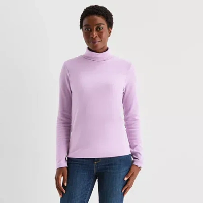 St. John's Bay Womens Turtleneck Long Sleeve T-shirt In Purple
