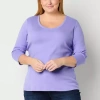 St. John's Bay Womens V Neck 3/4 Sleeve Plus T-shirt In Purple