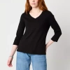 St. John's Bay Womens Tall V Neck 3/4 Sleeve T-shirt In Black