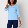 St. John's Bay Womens V Neck 3/4 Sleeve T-shirt In Blue