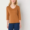 St. John's Bay Womens V Neck 3/4 Sleeve T-shirt In Brown