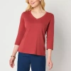 St. John's Bay Womens V Neck 3/4 Sleeve T-shirt In Red