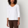 St. John's Bay Womens V Neck 3/4 Sleeve T-shirt In White