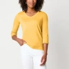 St. John's Bay Womens V Neck 3/4 Sleeve T-shirt In Yellow