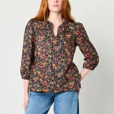 St. John's Bay Womens V Neck Long Sleeve Blouse In Blue