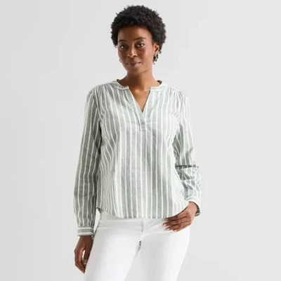 St. John's Bay Womens V Neck Long Sleeve Blouse In Gray