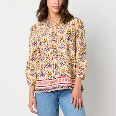 St. John's Bay Womens V Neck Long Sleeve Blouse In Multi