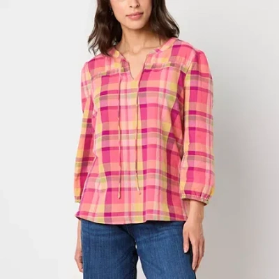 St. John's Bay Womens V Neck Long Sleeve Blouse In Pink