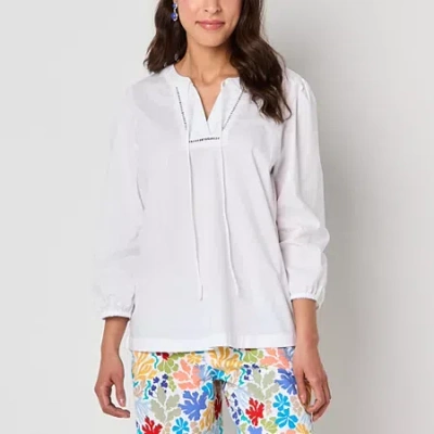 St. John's Bay Womens V Neck Long Sleeve Blouse In White