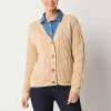 St. John's Bay Womens V Neck Long Sleeve Button Cardigan In Neutral