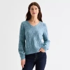 St. John's Bay Womens V Neck Long Sleeve Pullover Sweater In Blue