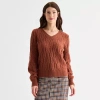 St. John's Bay Womens V Neck Long Sleeve Pullover Sweater In Brown