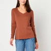 St. John's Bay Womens V Neck Long Sleeve T-shirt In Brown