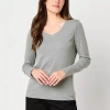 St. John's Bay Womens V Neck Long Sleeve T-shirt In Gray
