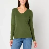 St. John's Bay Womens V Neck Long Sleeve T-shirt In Green