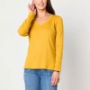St. John's Bay Womens V Neck Long Sleeve T-shirt In Yellow
