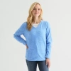 St. John's Bay Womens V Neck Polar Fleece Long Sleeve Sweatshirt In Blue