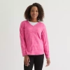 St. John's Bay Womens V Neck Polar Fleece Long Sleeve Sweatshirt In Pink