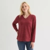 St. John's Bay Womens V Neck Polar Fleece Long Sleeve Sweatshirt In Red
