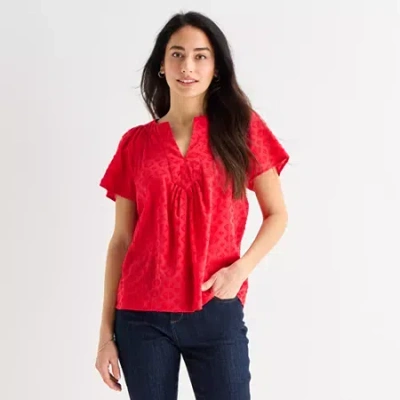 St. John's Bay Womens V Neck Short Sleeve Blouse In Multi