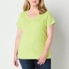 St. John's Bay Womens V Neck Short Sleeve Plus T-shirt In Green