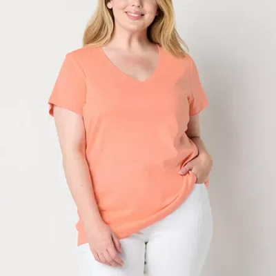 St. John's Bay Womens V Neck Short Sleeve Plus T-shirt In Orange