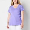 St. John's Bay Womens V Neck Short Sleeve Plus T-shirt In Purple