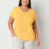 St. John's Bay Womens V Neck Short Sleeve Plus T-shirt In Yellow