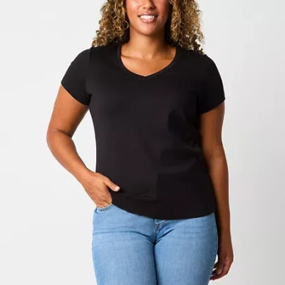 St. John's Bay Womens V Neck Short Sleeve T-shirt In Black