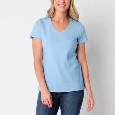 St. John's Bay Womens V Neck Short Sleeve T-shirt In Blue