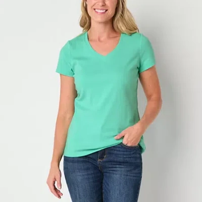 St. John's Bay Womens V Neck Short Sleeve T-shirt In Green