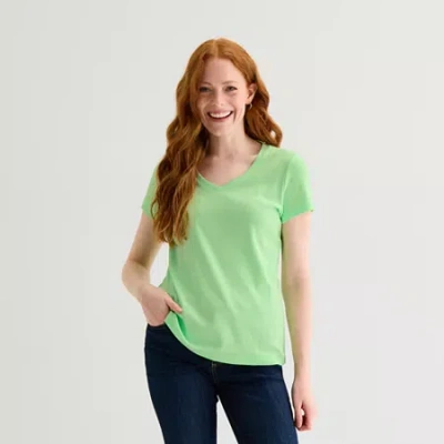 St. John's Bay Womens V Neck Short Sleeve T-shirt In Green