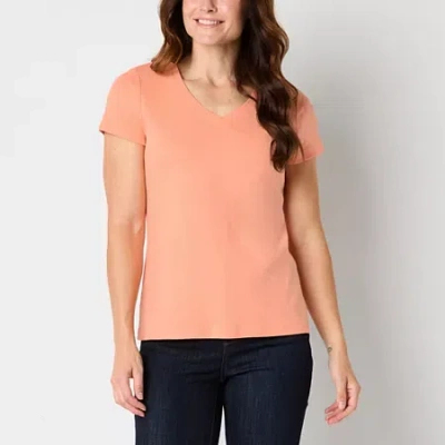 St. John's Bay Womens V Neck Short Sleeve T-shirt In Orange