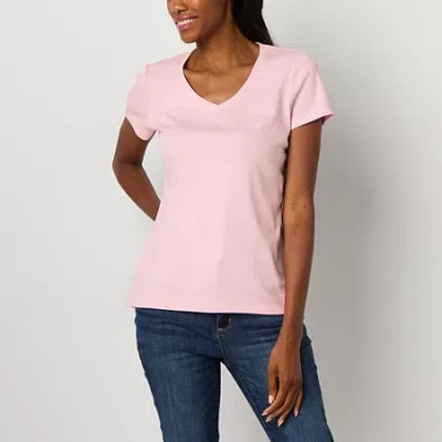 St. John's Bay Womens V Neck Short Sleeve T-shirt In Pink
