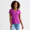 St. John's Bay Womens V Neck Short Sleeve T-shirt In Purple