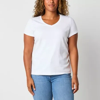 St. John's Bay Womens V Neck Short Sleeve T-shirt In White