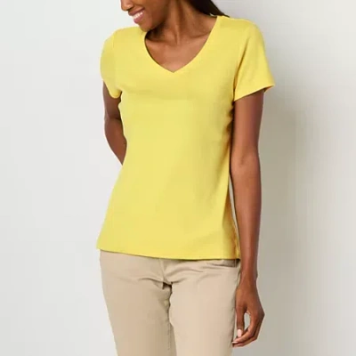 St. John's Bay Womens V Neck Short Sleeve T-shirt In Yellow