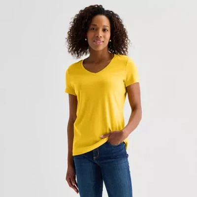 St. John's Bay Womens V Neck Short Sleeve T-shirt In Yellow