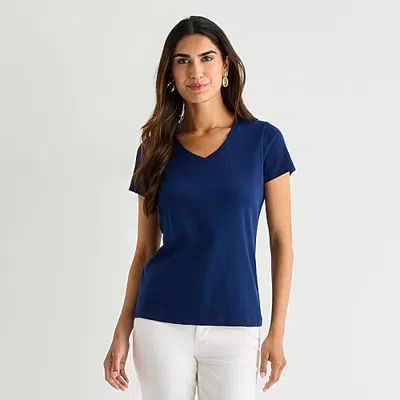 St. John's Bay Womens V Neck Short Sleeve T-shirt In Blue