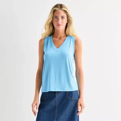 St. John's Bay Womens V Neck Sleeveless Blouse In Blue
