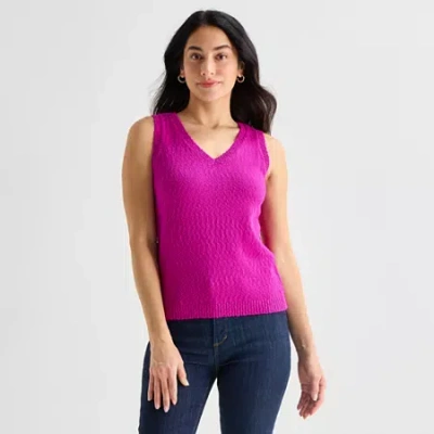 St. John's Bay Womens V Neck Sleeveless Pullover Sweater In Purple