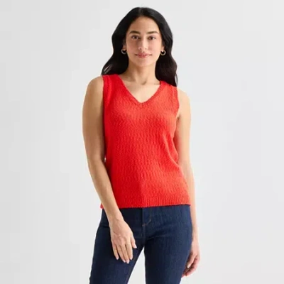 St. John's Bay Womens V Neck Sleeveless Pullover Sweater In Red